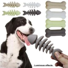 Juguetes luminosos para perros pequeños y medianos, productos de silicona con forma de hueso de pescado para mascotas, suministros de entrenamiento para perros, accesorios bonitos para cachorros