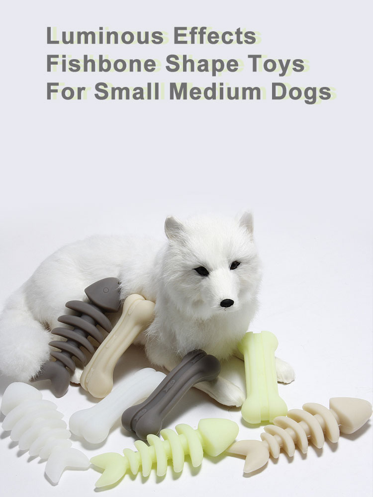 Juguetes luminosos para perros pequeños y medianos, productos de silicona con forma de hueso de pescado para mascotas, suministros de entrenamiento para perros, accesorios bonitos para cachorros