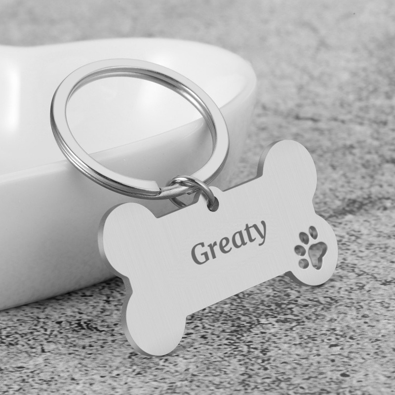 Etiqueta de identificación antipérdida para perro, colgante personalizado de acero inoxidable con nombre grabado, pata de hueso, Collar para cachorro, accesorios para mascotas