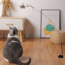 Juguete interactivo de simulación de pájaro para gato, Varita de juguete con campana para mascotas, Varita Teaser, suministros para perros