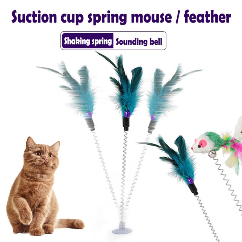 Juguete interactivo para gato, varita de ratones con pluma elástica, interesante, con fondo de campana y ventosa, Color aleatorio, 1 unidad