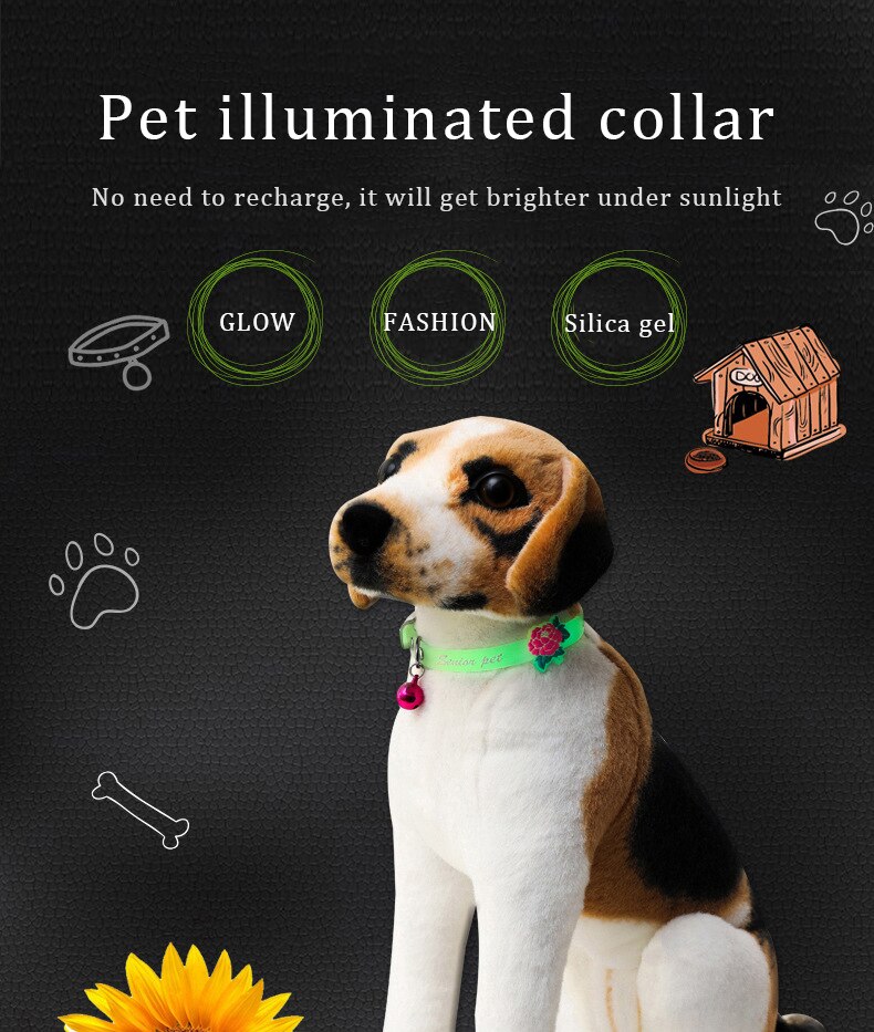 Collar luminoso de silicona fluorescente para perro y gato, accesorio antipérdida con campanas, Anillo para el cuello