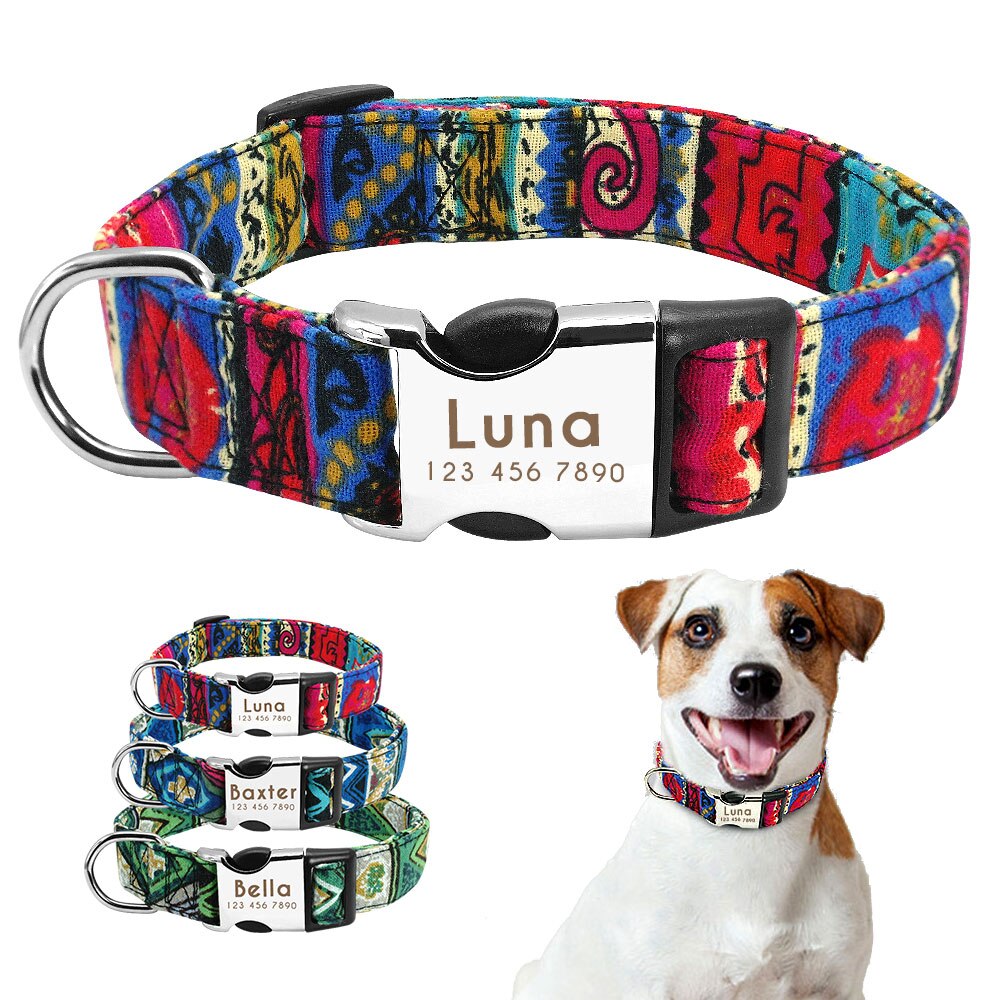 Collar personalizado para perro y gato indio, collares de nailon para cachorro, Chihuahua, Pug, mascotas, ajustables para perros pequeños, medianos y grandes