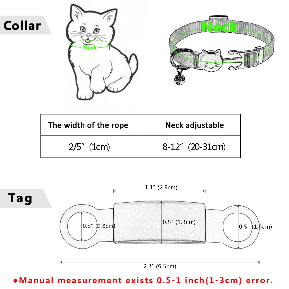 Collar de liberación rápida grabado para gato, con etiqueta de identificación personalizada, accesorios personalizados, ajustable para mascota pequeña