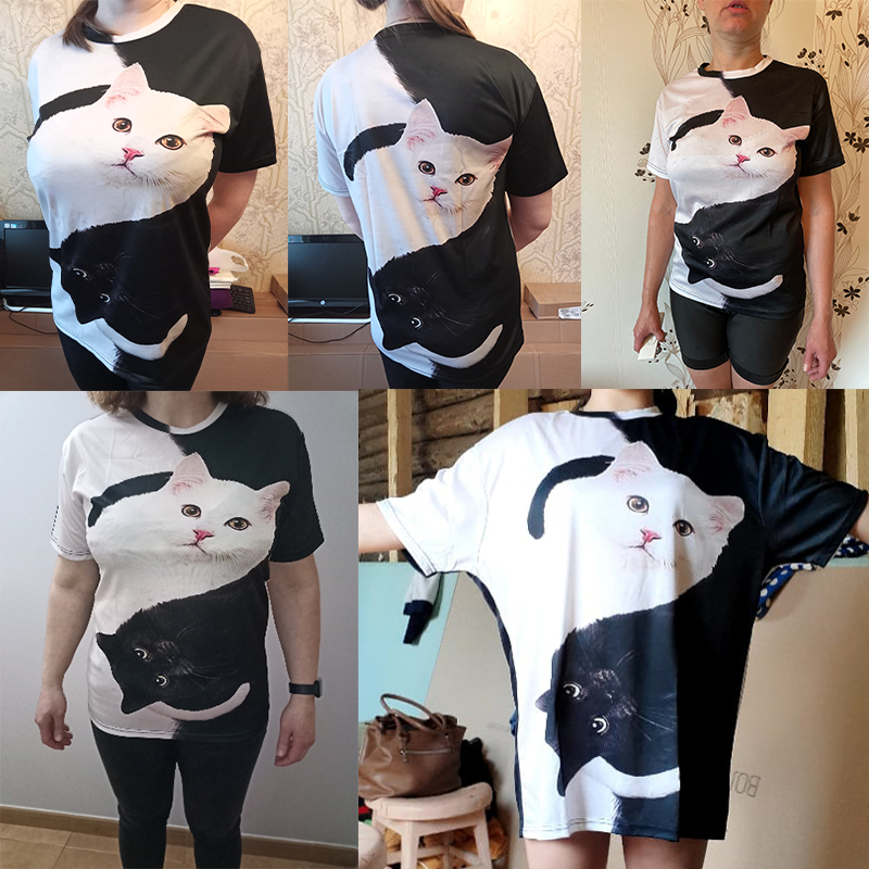 Camiseta de gran tamaño con estampado de gato en 3D para hombre y mujer, ropa de calle Harajuku de manga corta, informal, a la moda, de verano, 2021
