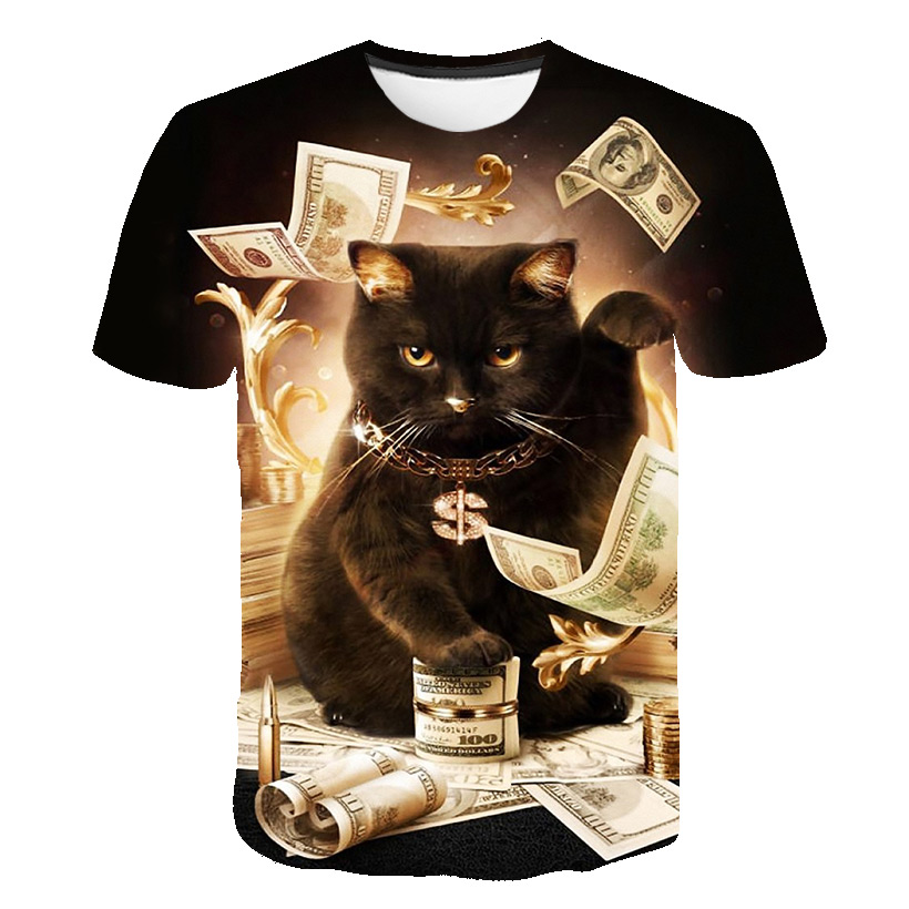 Camiseta con estampado 3d de gato de boxeo para niños, Tops de manga corta de verano, ropa informal para adolescentes