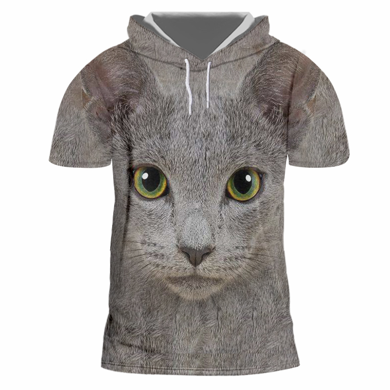 UJWI-Camiseta con estampado 3D de gato para hombre, Camisa con capucha de Animal con ojos de costura, color verde y negro, de talla grande 5XL