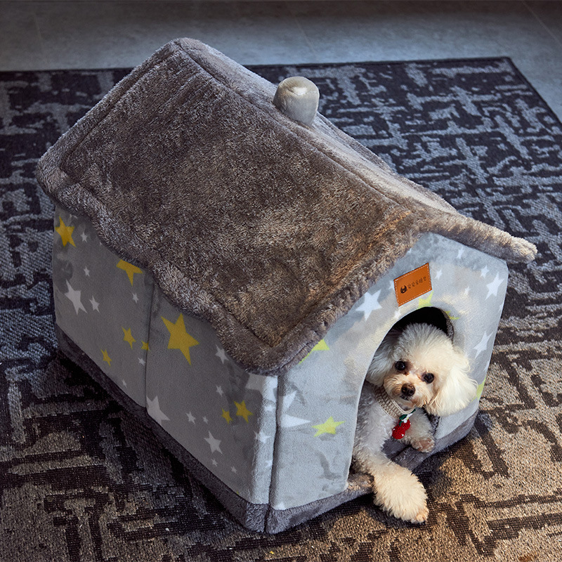 Caseta plegable para perros y gatos, cama cálida de invierno, cesta de productos para mascotas, cueva para cachorros, sofá
