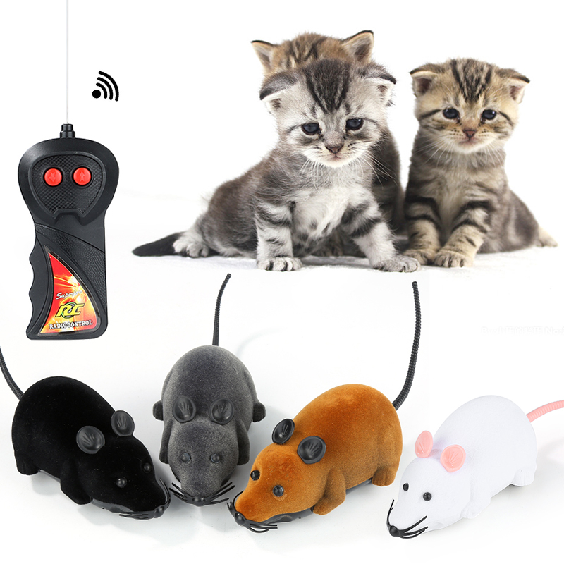Ratón de peluche interactivo para gato, juguete electrónico con Control remoto inalámbrico, 4 colores, para mascotas