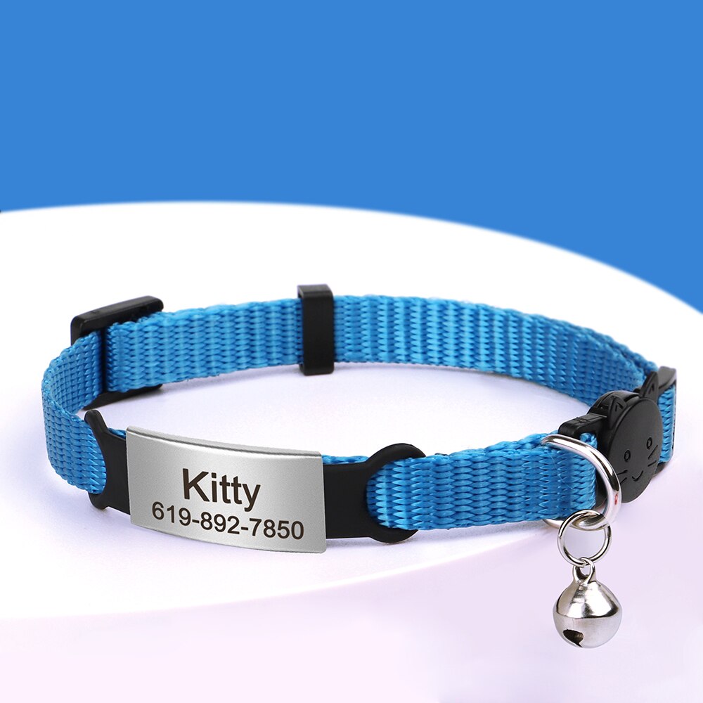 Collar personalizado para gato, Collar de nailon de liberación rápida con campana grabada, identificación de nombre, Collar rosa para mascotas, accesorios para gatos