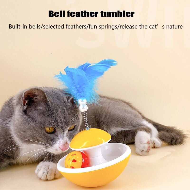 Juguetes interactivos para gatos de interior, juguete Balanced Tumbler con pluma, Bola de campana para perseguir la reducción del bordeamiento