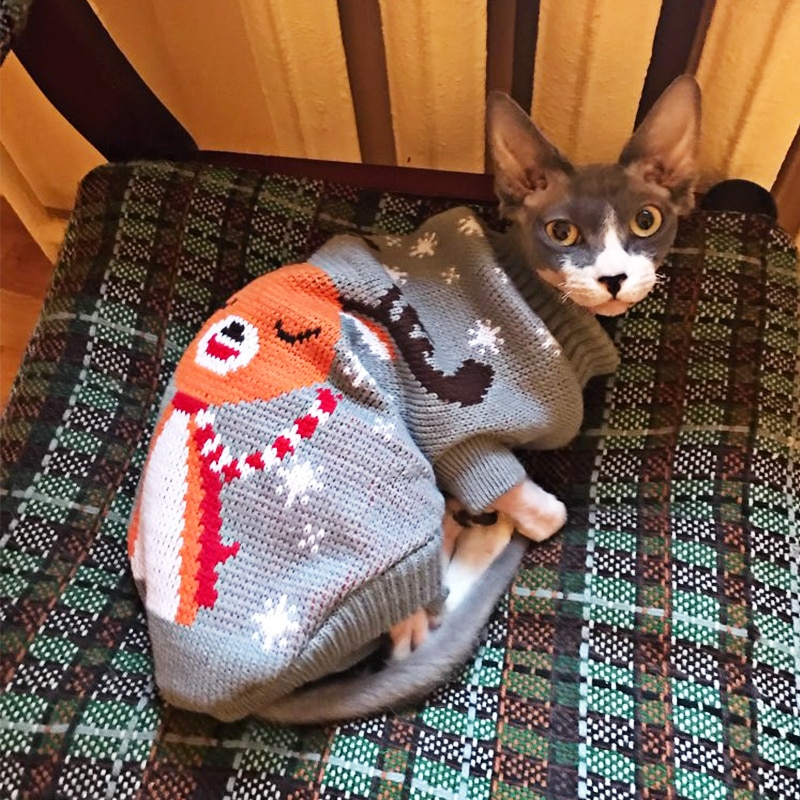 Ropa de invierno para perros y gatos, suéter cálido de dibujos animados para Navidad, ropa para perros pequeños Yorkie, abrigo tejido de tela de ganchillo XS-3XL