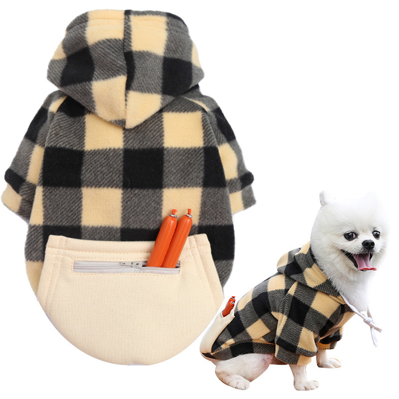 Ropa cálida de lana suave para perro, sudaderas con capucha a cuadros para perros pequeños y grandes, suéter para Chihuahua, abrigo para cachorros, chaqueta de invierno