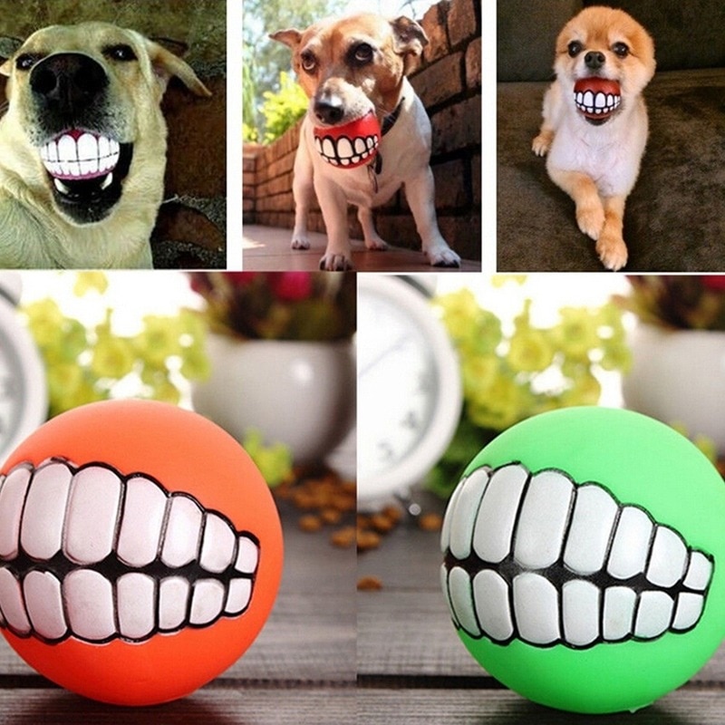 Pelota de silicona con dientes para perro, juguetes para masticar con sonido para cachorros, accesorios divertidos para perros grandes, novedad